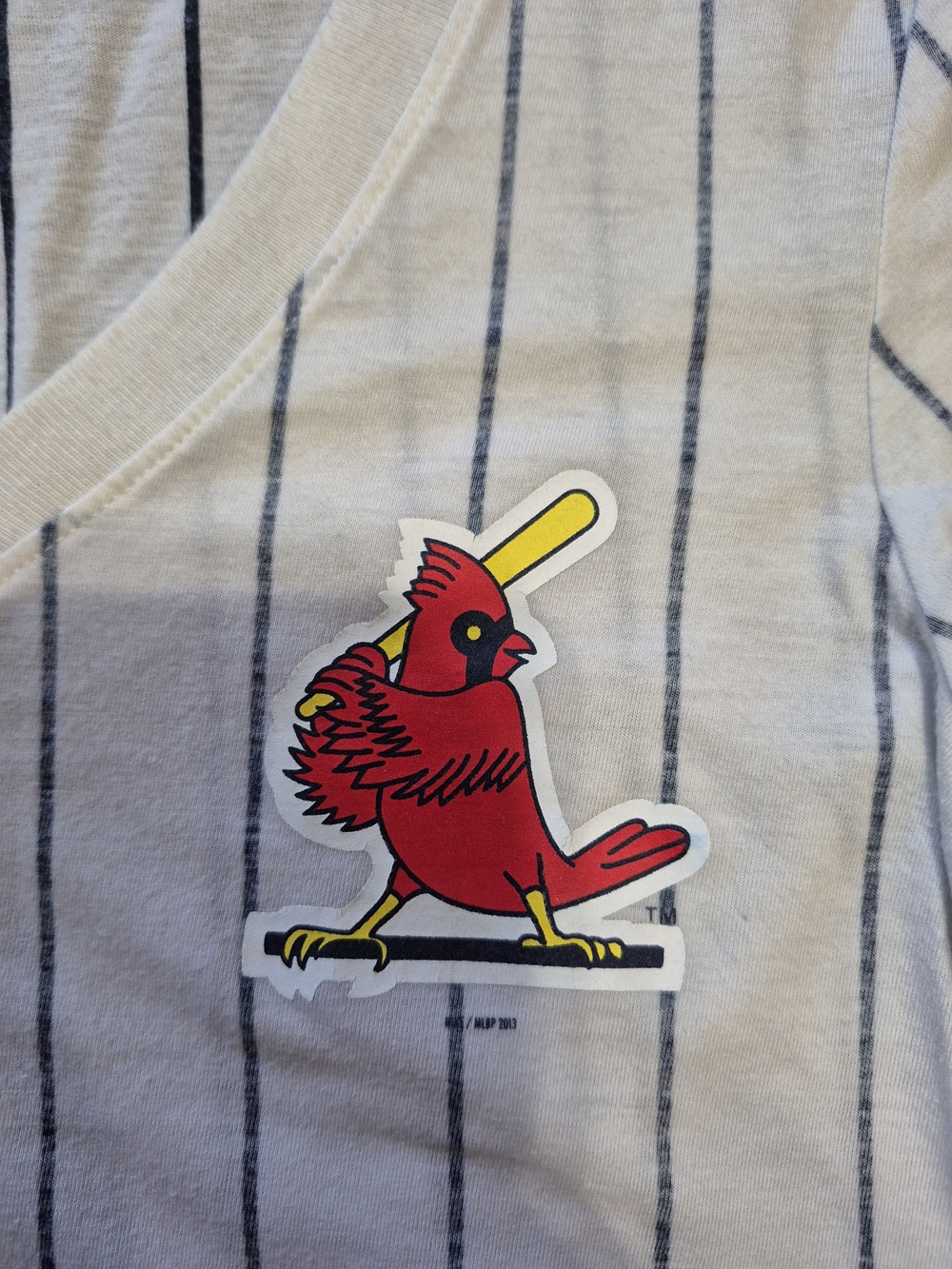 Nike St Louis Cardinals White V-Neck Tee with Navy Pinstripes - Picture 2 of 5